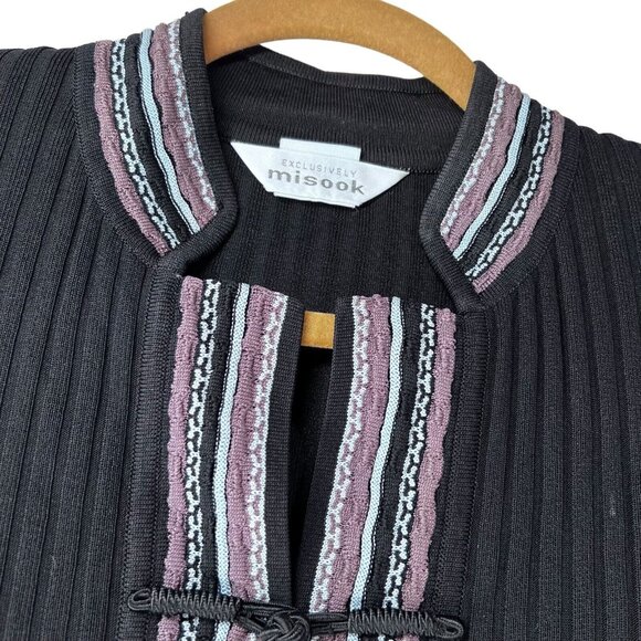 Exclusively Misook Cardigan Jacket XS Black Knit Tribal Geometric Trim Loop - Picture 4 of 16